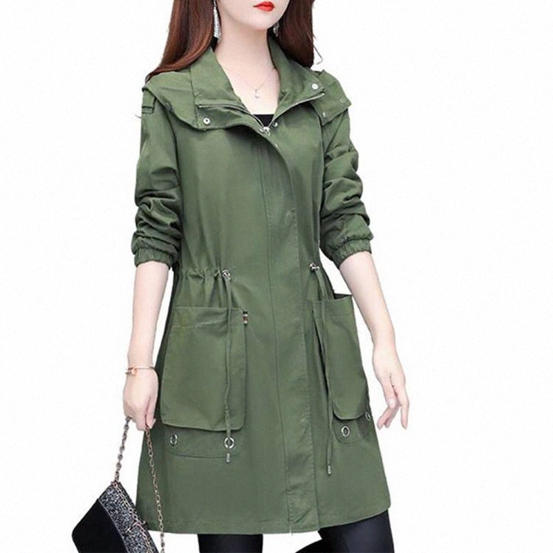 spring autumn new womens windbreaker casual hooded drawstring female trench coat outerwearies mid long ladies outerwear r1il, Army green
spring autumn new womens windbreaker casual hooded drawstring female trench coat outerwearies mid long ladies outerwear r1il, Army green