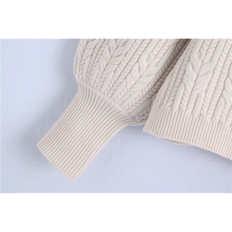 Elegant Women Slash Neck Sweaters Fashion Ladies White Twist Knitted Tops Streetwear Female Chic Puff Sleeve Pullovers 210430