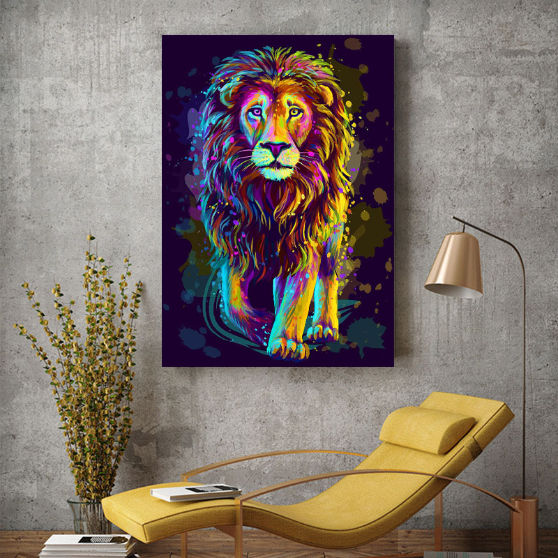 Modern Abstract Colorful Lion Poster Wall Art Canvas Painting Animal Picture HD Print For Living Room Home Decoration No Frame