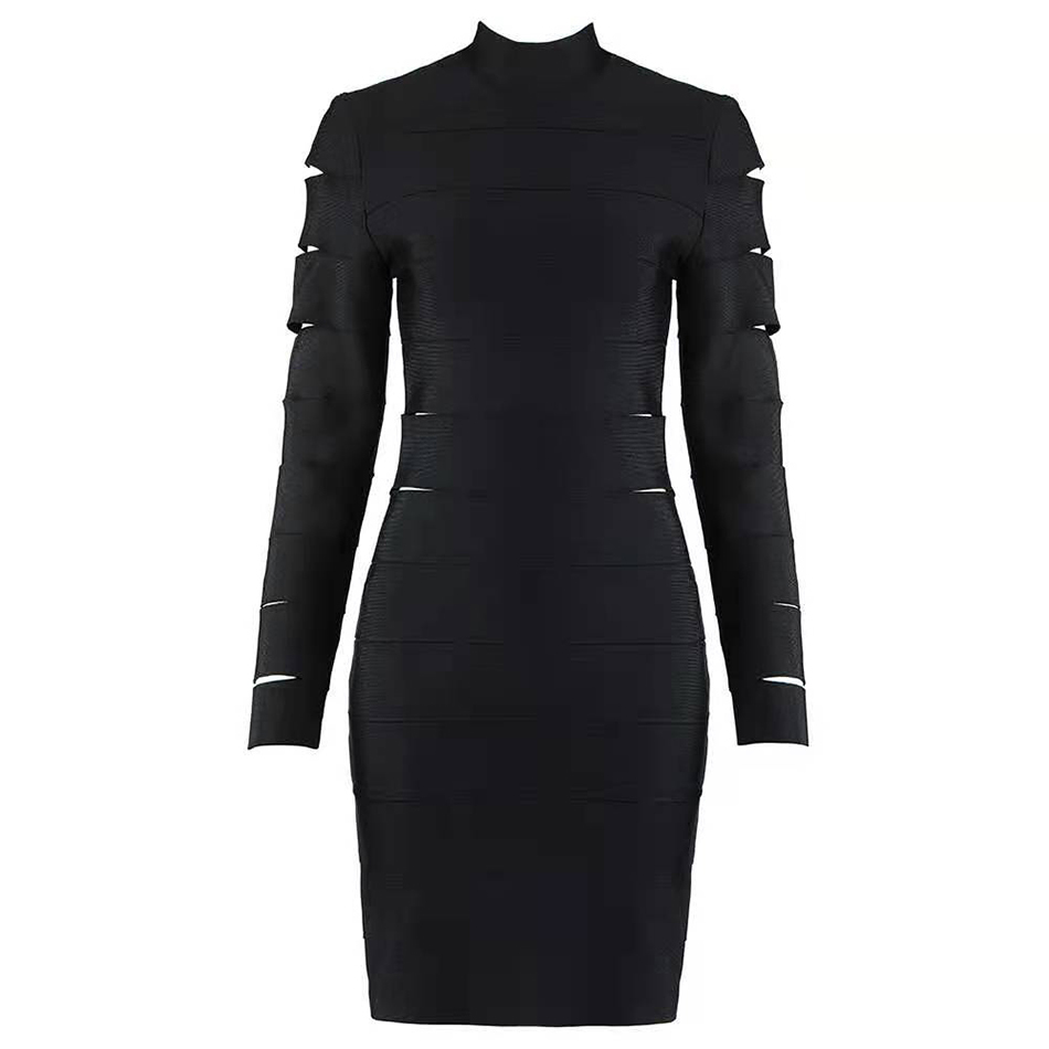 Free Women Stand Collar Long Sleeve Bandage Dress Sexy Hollow Bodycon Mini Celebrity Club Party Vestido 210524