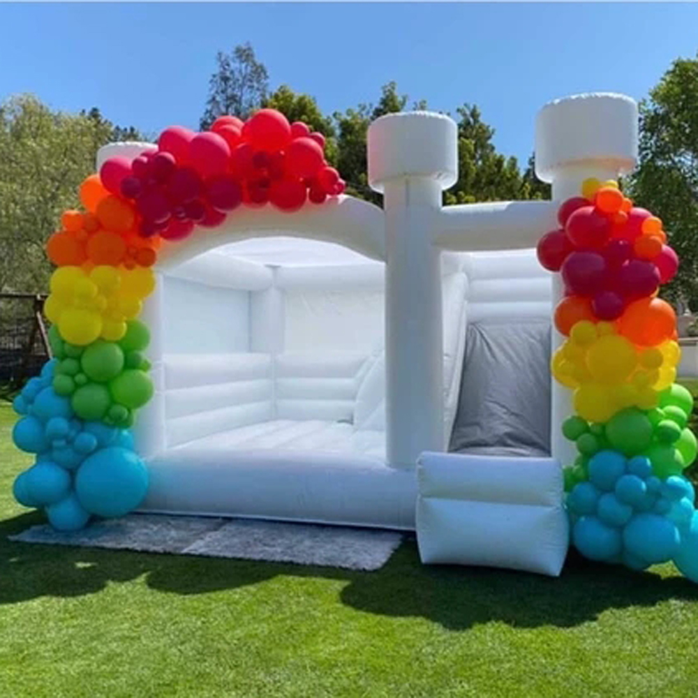 Outdoor Wedding White Bounce House Inflatable Bouncing Castle With Slide PVC Commercial jumping Bouncer Bouncy Combo For Kids Moonwalks n adults