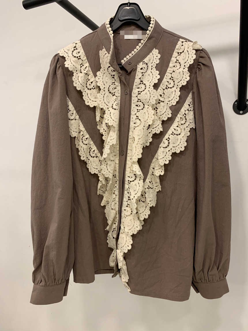 Nomikuma Women Blouse Lace Ruffle Patchwork Stand Neck Lantern Long Sleeve Shirt Korean Elegant Causal Blusas Mujer 6D462 210427