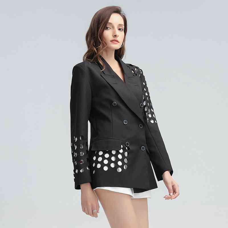 Plus Size Blazer For Women Notched Collar Long Sleeve Hollow Out Asymmetric Coat Female Fashion Clothing 210524