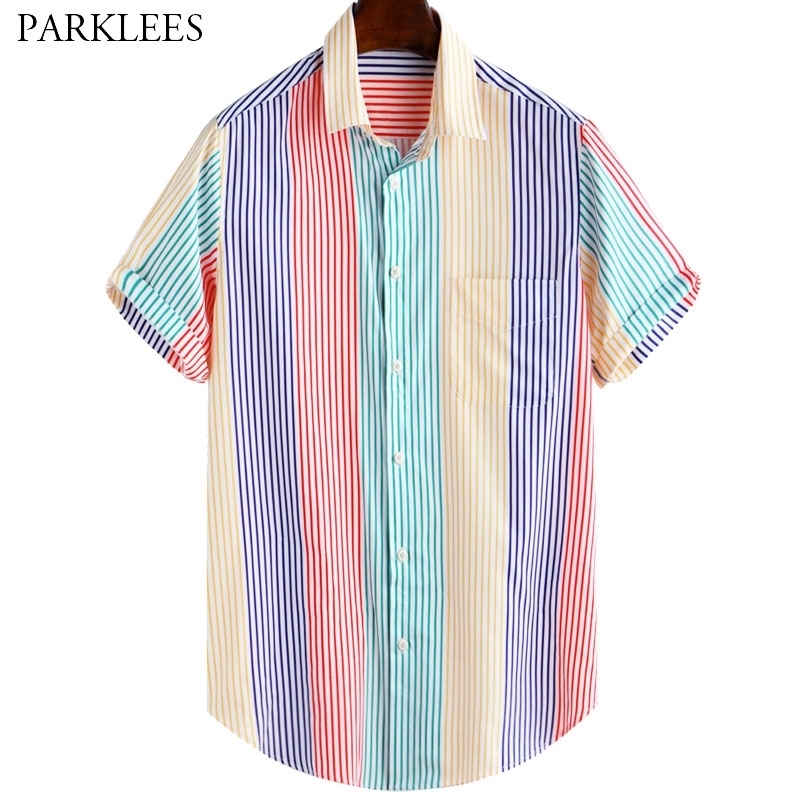 Colorful Vertical Striped Mens Shirt Hit Color Patchwork Summer Hawaiian Shirts for Men with Pocket Casual Social Chemise Homme 210524, As picture show
Colorful Vertical Striped Mens Shirt Hit Color Patchwork Summer Hawaiian Shirts for Men with Pocket Casual Social Chemise Homme 210524, As picture show