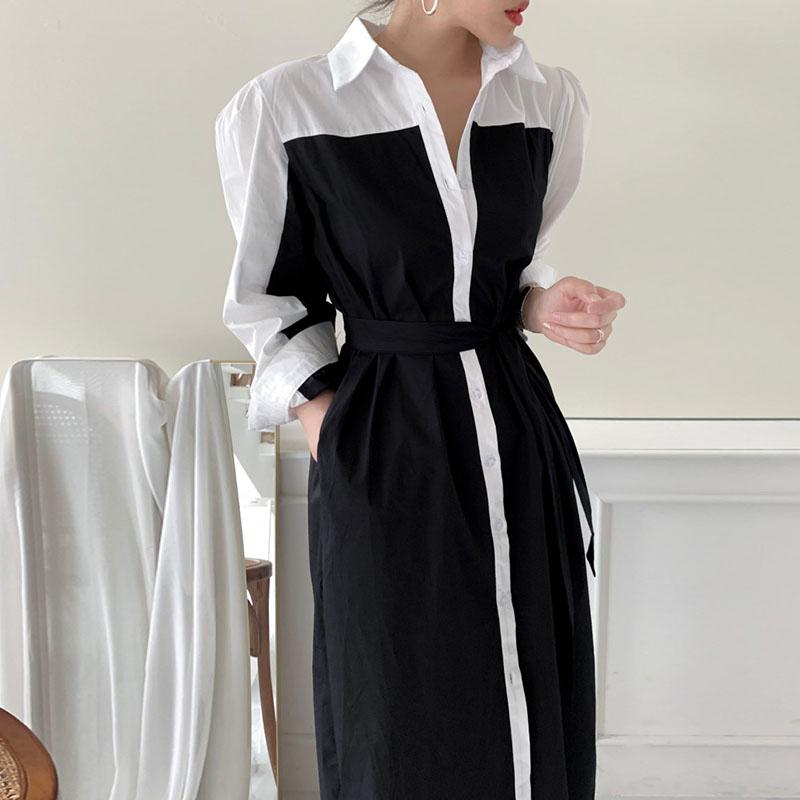 Casual Dresses Vintage Hit Color Lapel Single Breasted Dress Women Lace Up Waist Patchwork Puff Long Sleeve Vestidos Mujer Loose, Black;gray
Casual Dresses Vintage Hit Color Lapel Single Breasted Dress Women Lace Up Waist Patchwork Puff Long Sleeve Vestidos Mujer Loose, Black;gray