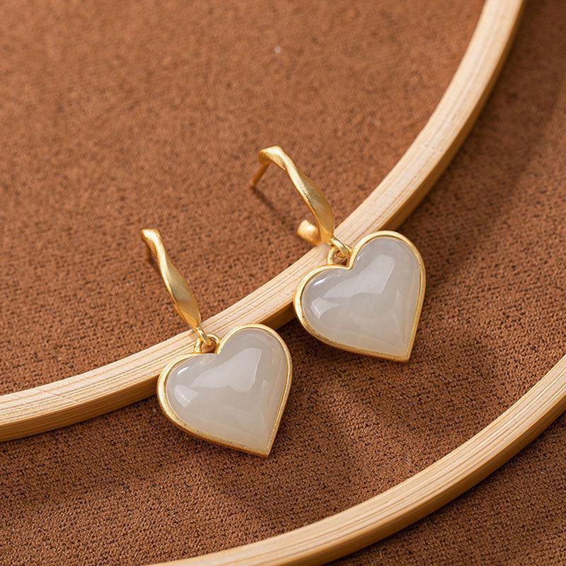 Dangle & Chandelier Silver Inlaid Natural Hetian White Jade Heart Shaped Earrings Chinese Charm Romantic Craft Gold Women's Brand Jewelry
Dangle & Chandelier Silver Inlaid Natural Hetian White Jade Heart Shaped Earrings Chinese Charm Romantic Craft Gold Women's Brand Jewelry