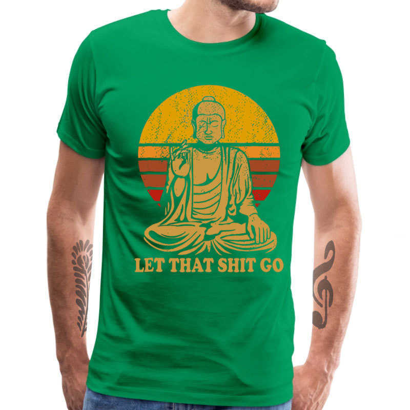 Vintage Style Tops Tees Let That Shit Go 100% Cotton Tee-Shirts Man T Shirts Buddha Shirt Adult Mens Tshirt Hip Hop Camiseta 210707