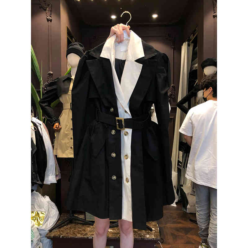 Nomikuma Autumn Women Jacket Korean Contrast Color Patchwork Elegant Coat Belt Slim Waist Double Breasted Jackets 6C681 210427