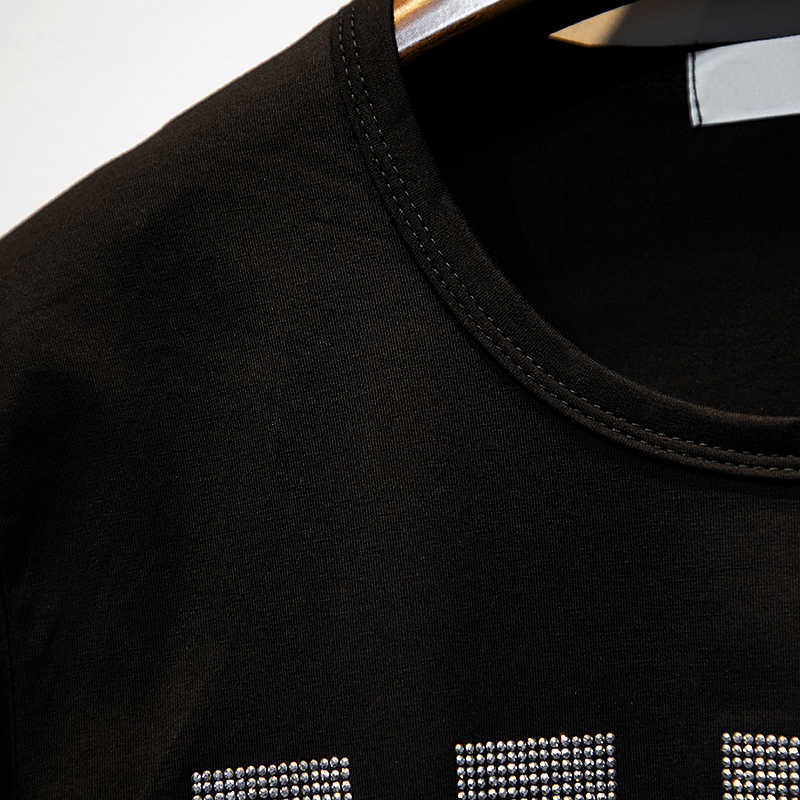 Short sleeve T-shirt women Summer clothes fashion drilling printing loose cotton Bottoming shirt Pullovers female 210720