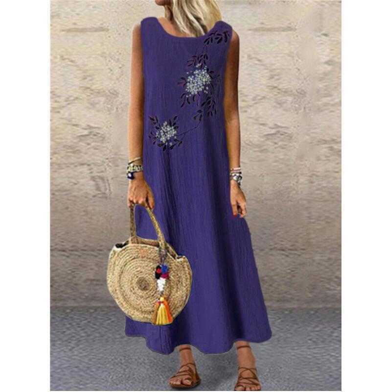 Sundres Summer Dress Printing Sexy Dress Midi Plus Size Casual Linen Loose Sleeveless printed Long Maxi Dress 210721