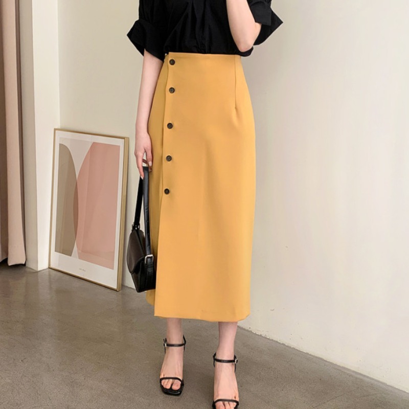 Nomikuma Woman Skirts Vintage Single Breasted High Waist Korean Skirt Causal Fashion Split Faldas Mujer Moda New 6G730 210427