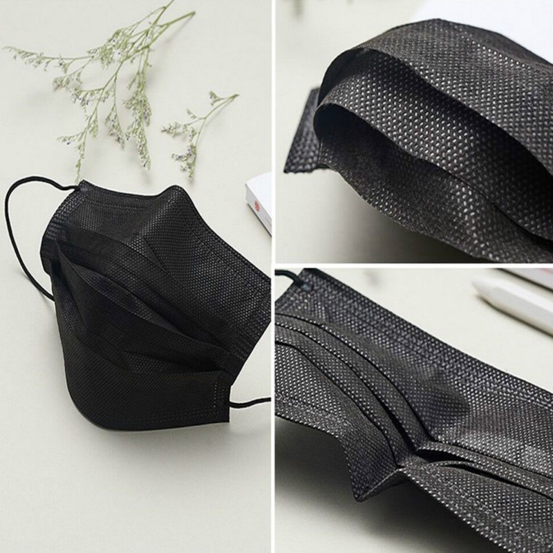 Adult Black Disposable Face Masks Breathable 3-layer Non-woven Protective Mask