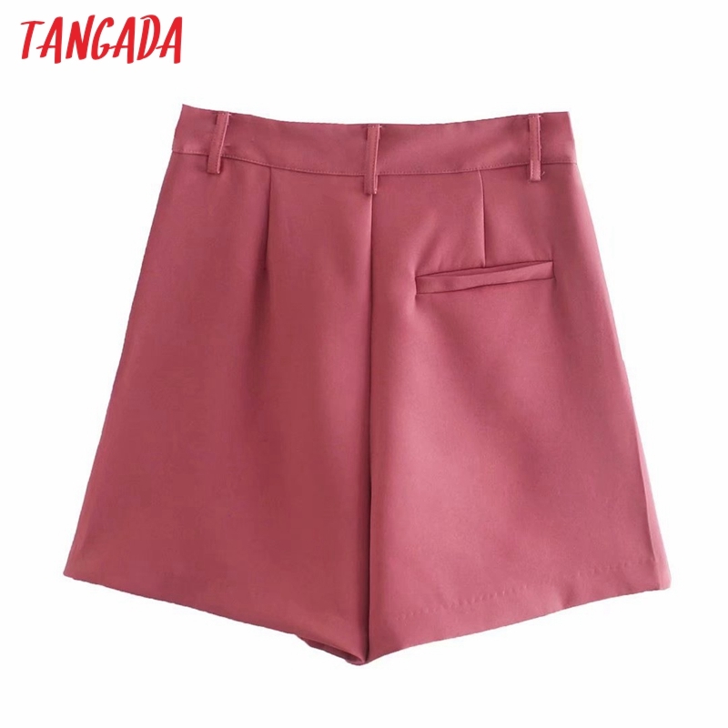 Women Elegant Solid Pink Button Decorate Zipper Pockets OL Shorts Pantalones 2R34 210416
