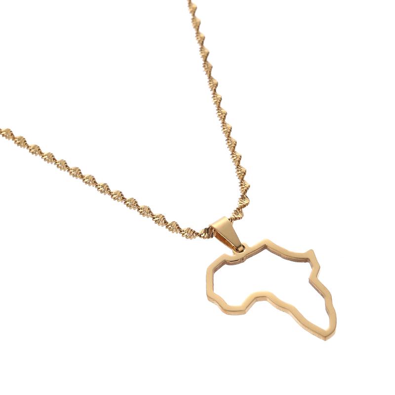 Chains Gold Color Stainless Steel Africa Maps Pendants Necklaces African Personality Souvenirs Jewelry