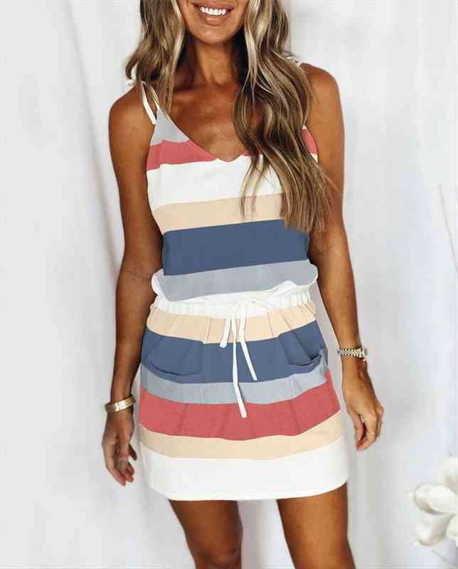 fashion stripe pocket bandage mini sling dress v-neck shoulder strap plus size beach party dress women summer, Black;gray
fashion stripe pocket bandage mini sling dress v-neck shoulder strap plus size beach party dress women summer, Black;gray