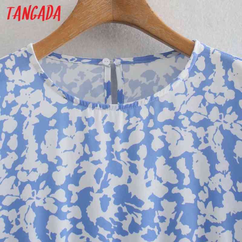 Fashion Women Blue Floral Print A-line Long Sleeve High Street Ladies Midi Dress XN311 210416