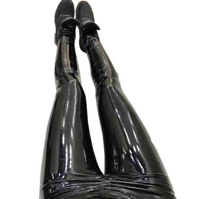 Qickitout Sexy Elastic Stretch Skinny Pants Women High Waist Push Up Leather Black Leggings Jeggings 211204