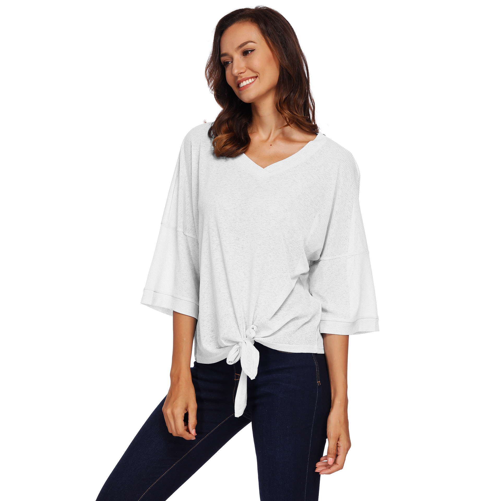 V Neck Pullover Casual Half Length Sleeves Tops Female Summer Loose Fit Thin Women Sexy Tshirts, White
V Neck Pullover Casual Half Length Sleeves Tops Female Summer Loose Fit Thin Women Sexy Tshirts, White