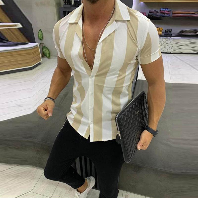 Hawaiian Shirts Mens Short Sleeve Beach Striped Colorful Social Loose Shirt Men Camisa Hawaiana Hombre Men's Casual