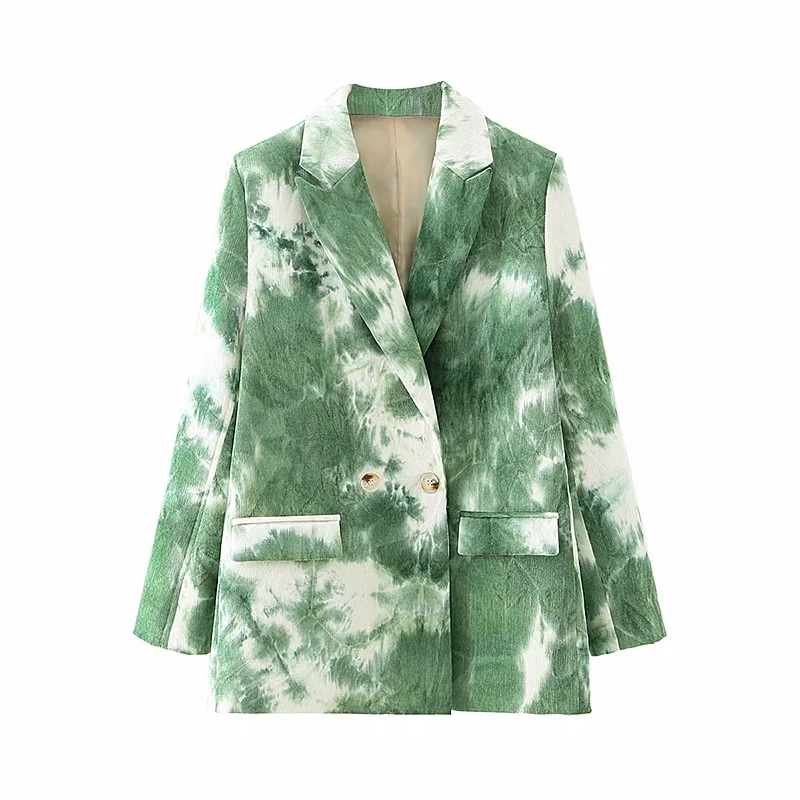 casual women elegant tie dye long blazers fashion ladies loose patchwork jacket suits female chic girls set 210430