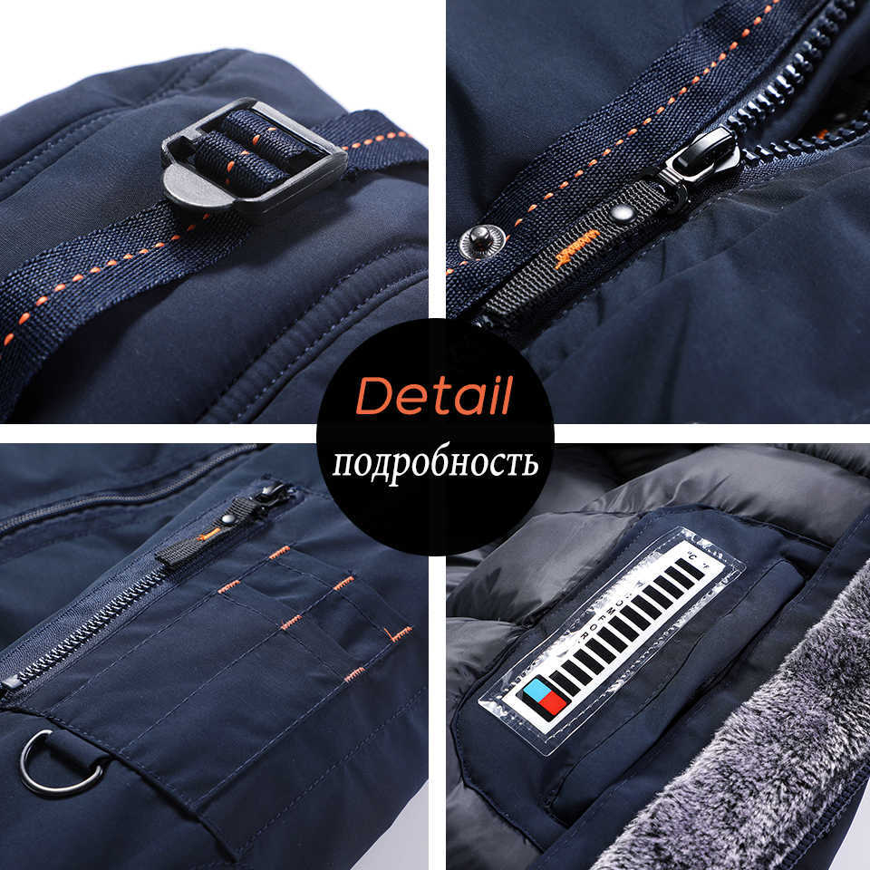 Men Winter Casual Long Thick Fleece Hood Waterproof Parkas Jacket Coat Men Outwear Fashion Pockets Parka Jacket 58 Plus 210818