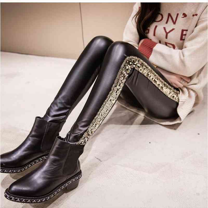 women leggings pants side glitter sequins vinyl pu leather female high waist stretch jeggings plus 8xl 7xl s gold, Black
women leggings pants side glitter sequins vinyl pu leather female high waist stretch jeggings plus 8xl 7xl s gold, Black