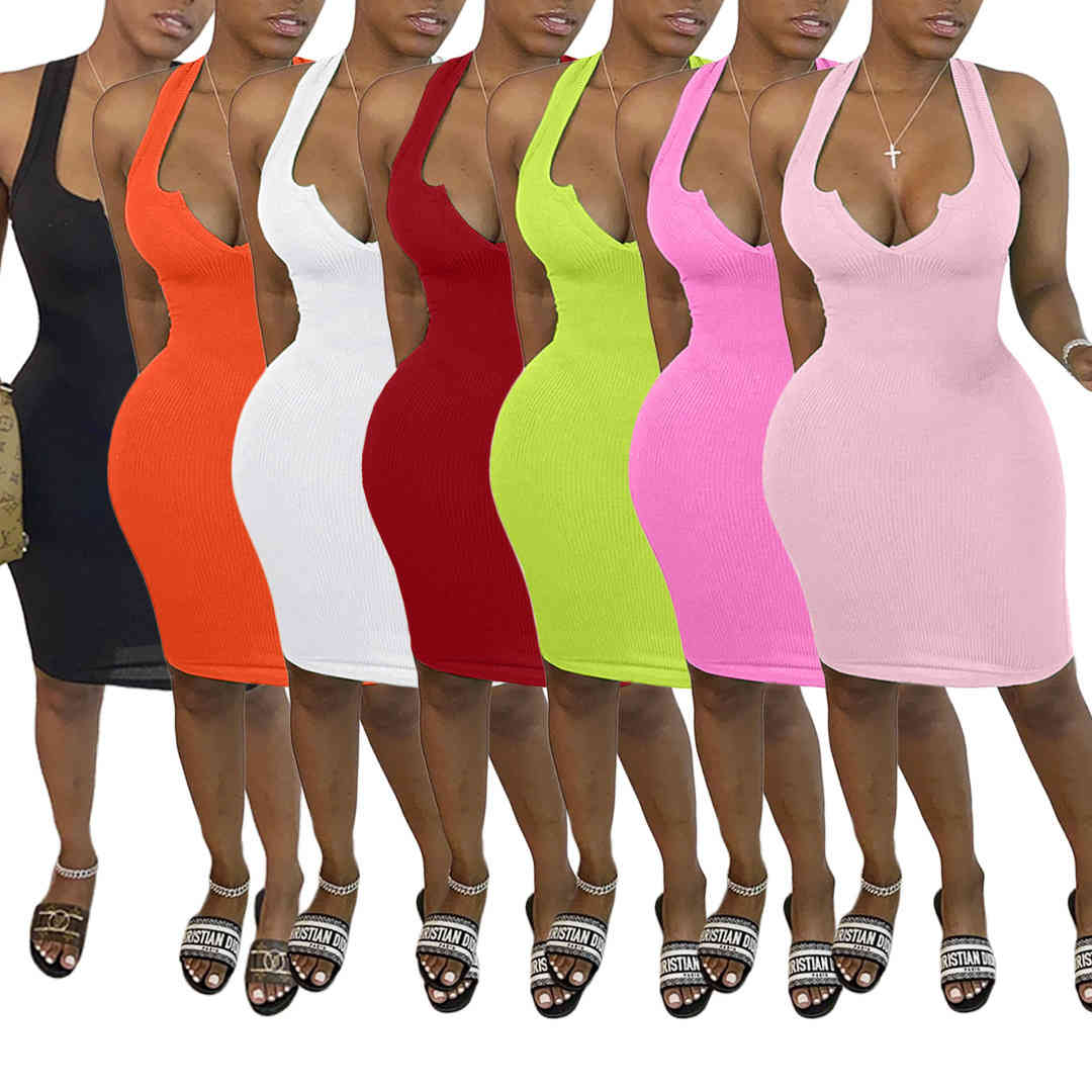 2021 Sexy Sleeveless Women Casual Dresses Fashion Solid Color Deep V Neck Slim Bodycon Pencil Dress Designers Clubwear, Rose pink
2021 Sexy Sleeveless Women Casual Dresses Fashion Solid Color Deep V Neck Slim Bodycon Pencil Dress Designers Clubwear, Rose pink