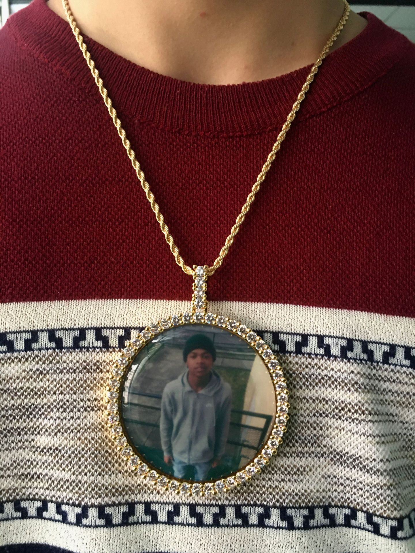 Iced out Customized picture pendant Round Classic Zircon solid Diameter 68.5mm Large Size Hip hop personality Photo Memory Bling jewelry