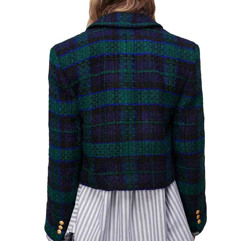 Vintage Women Tweed Plaid Jackets Spring-Autumn Fashion Ladies Patchwork Short Coats Streetwear Female Chic Outerwear 210430