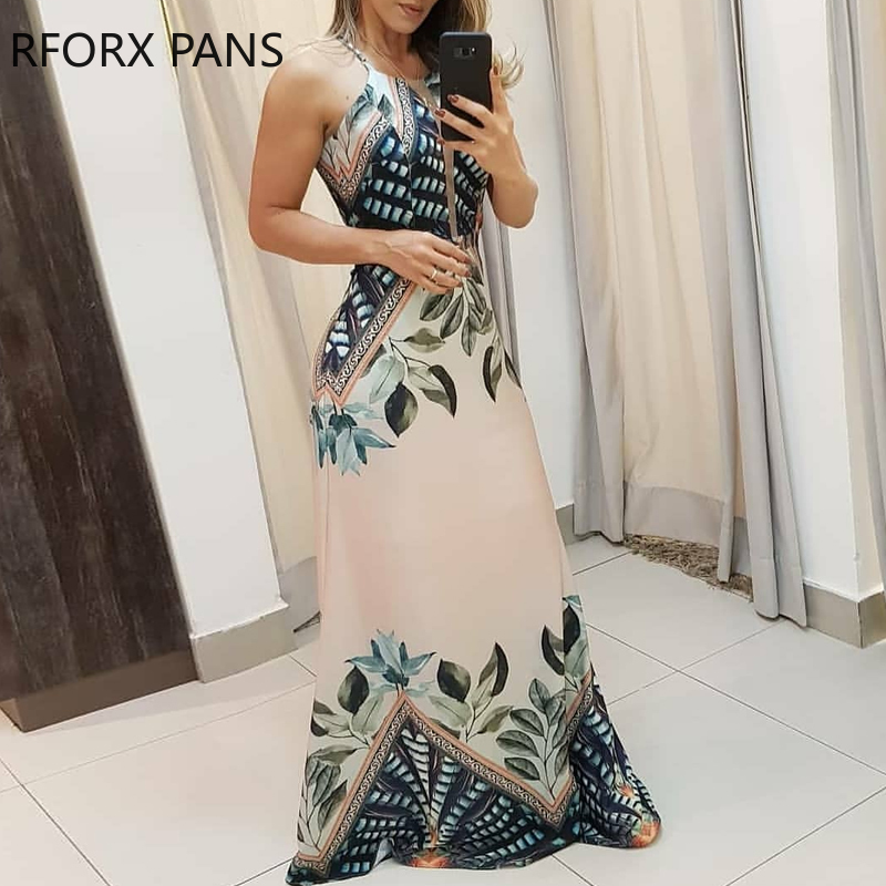 Women Halter Tripical Print Spaghetti Strap Maxi Dress Summer Dress Elegant Dress, White
Women Halter Tripical Print Spaghetti Strap Maxi Dress Summer Dress Elegant Dress, White