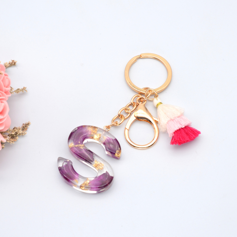 Women Popular Purple Flower Gold Foil Resin Initial Letter Keychain with Tassel
Women Popular Purple Flower Gold Foil Resin Initial Letter Keychain with Tassel