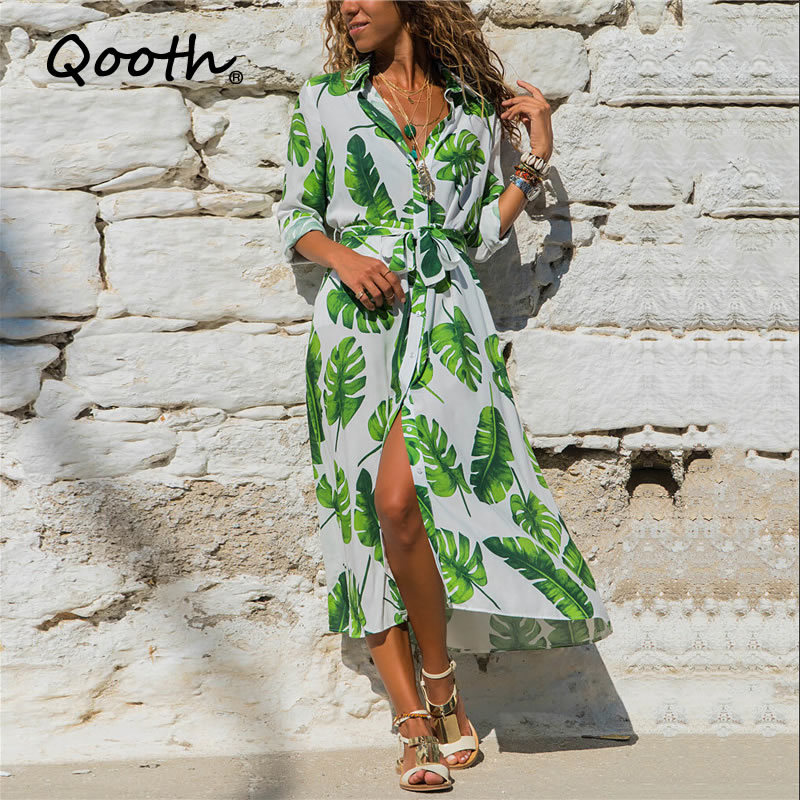Qooth Summer Autumn Polyster Women Floral Printed Shirt Dress Beach Dress Full Sleeve Split Sashes Maxi Dresses QT008 210518, Black bg
Qooth Summer Autumn Polyster Women Floral Printed Shirt Dress Beach Dress Full Sleeve Split Sashes Maxi Dresses QT008 210518, Black bg