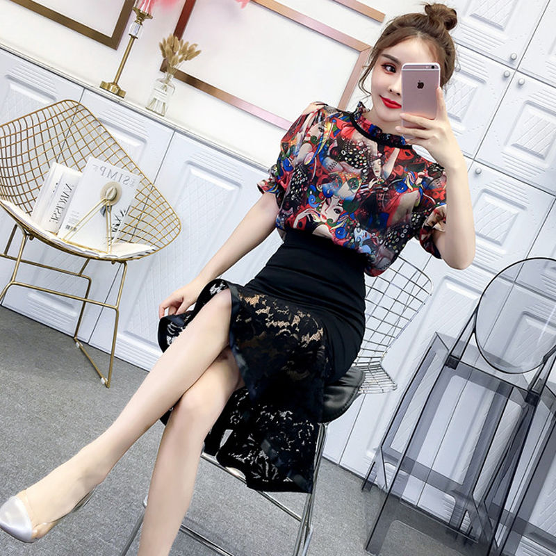 Fishtail skirt lace suit women's summer dress new fashion small height chiffon shirt two piece suit foreign style age reducing, Black;gray
Fishtail skirt lace suit women's summer dress new fashion small height chiffon shirt two piece suit foreign style age reducing, Black;gray