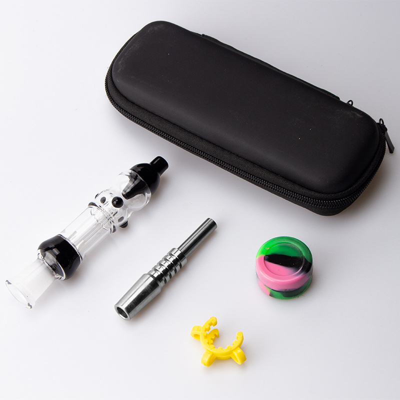 Glass Pipes 14mm Real Quartz Titanium Nails Clip Leather Case Mini Dab Bongs Smoking Hand Pipe