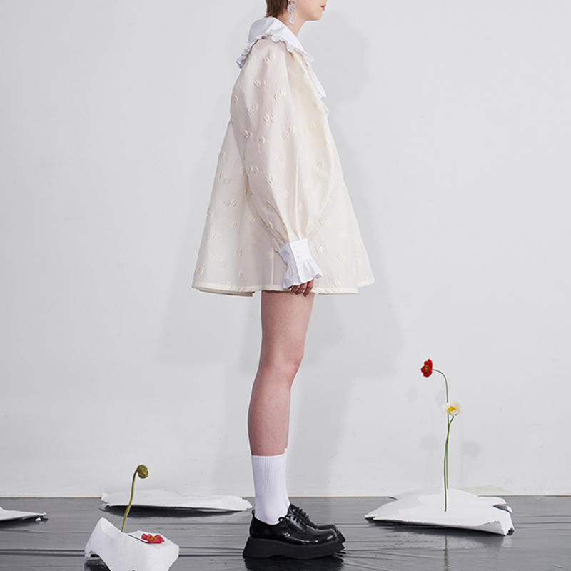 VGH Sweet Loose Dress For Women V Neck Lantern Long Sleeve Patchwork Hit Color Casual Elegant Dresses Female Fashion New Style 210421