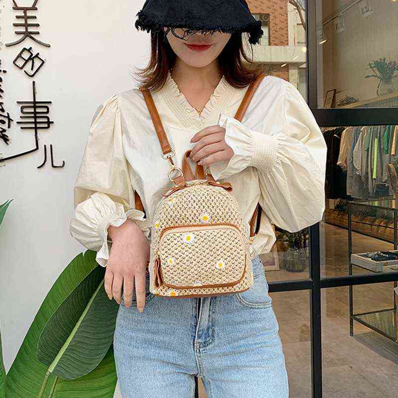 Fashion Straw Women's Backpack Bohemian Weave Printed Travel Bag College Student School Bag Y1105