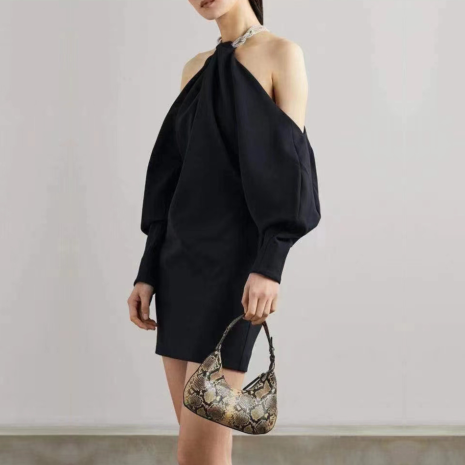 Winter Women Fashion White Halter Club Mini Dress Sexy Long Lantern Sleeve Black Celebrity Evening Party Dresses 210423