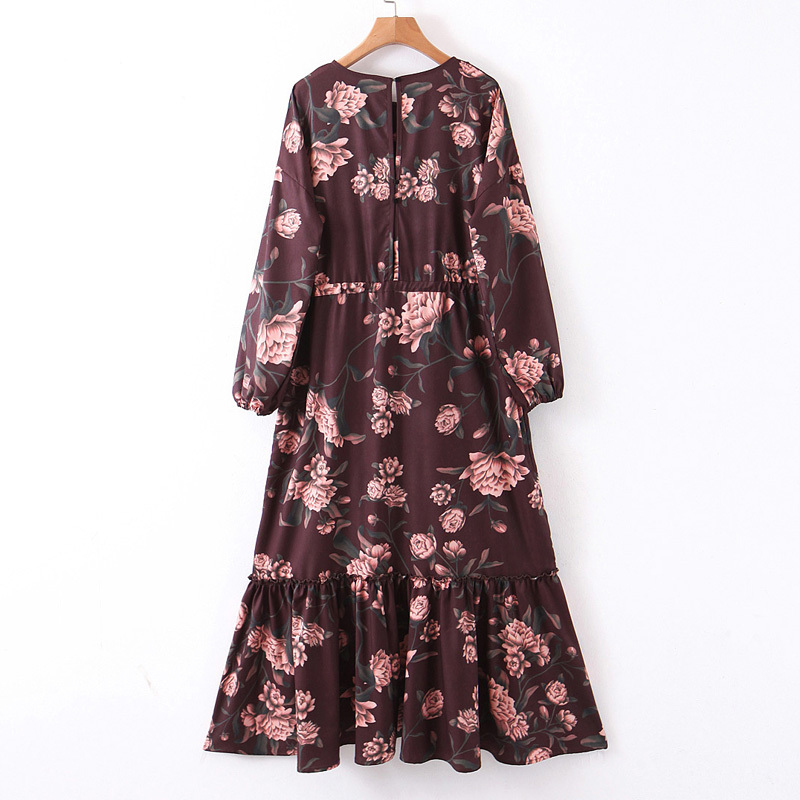 Spring Chic O Neck Dresses Women Fashion Vintage Floral Printed Dress Elegant Ladies Bow Ankle Length Dresses 210520