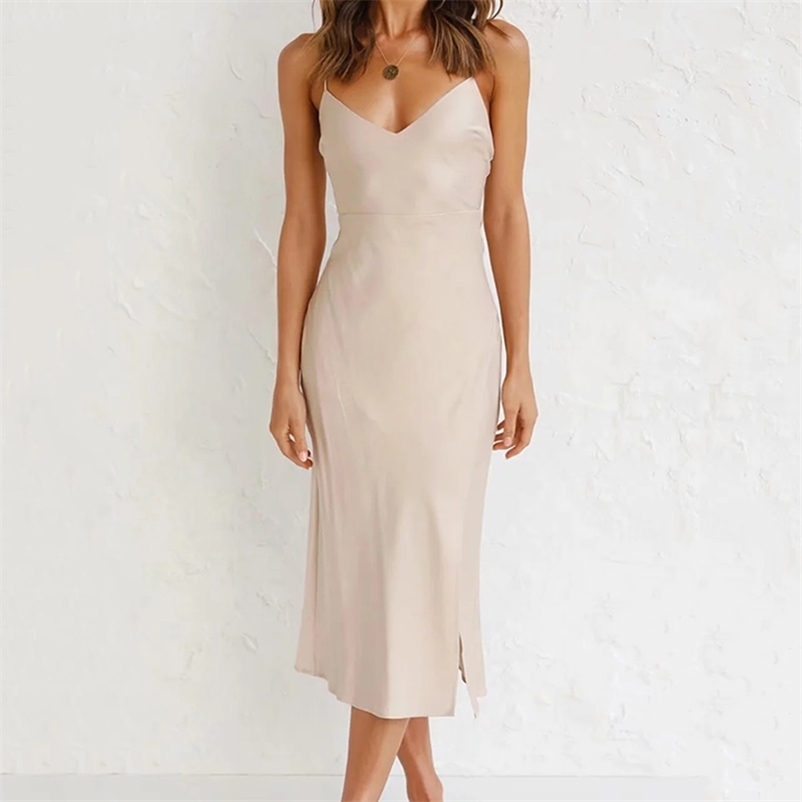 women Spaghetti Strap long dress summer V neck fashion Sexy female 210524, Champagne 
women Spaghetti Strap long dress summer V neck fashion Sexy female 210524, Champagne