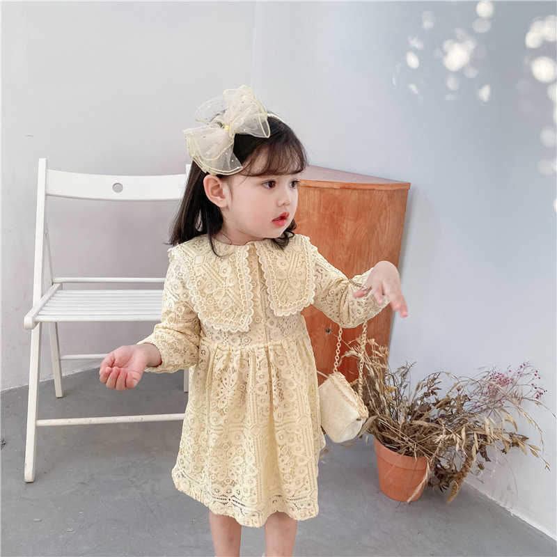 Spring Kids Dress For Girls Autumn Baby Girl Hollow out Turn-down Collar Long Sleeve Lace Princess 210615, Yellow
Spring Kids Dress For Girls Autumn Baby Girl Hollow out Turn-down Collar Long Sleeve Lace Princess 210615, Yellow