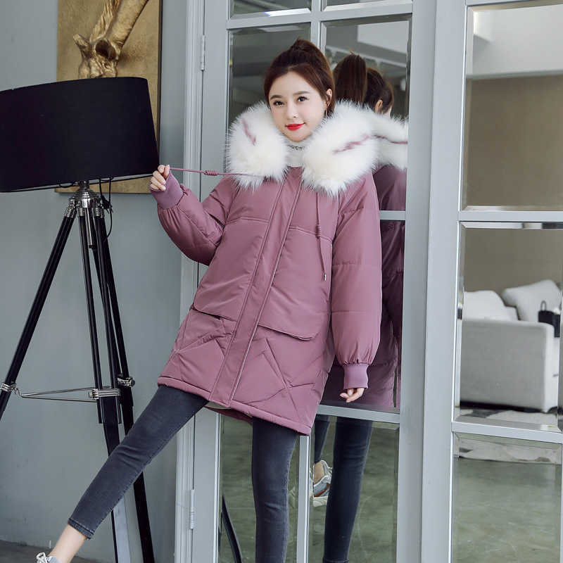 LY VAREY LIN Winter Cotton Coats Female Korean Style Oversize Medium Length Bubble Jackets With Fur Collar 210526