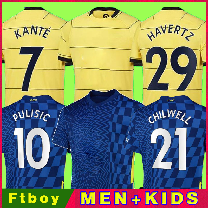 CFC soccer jersey PULISIC ZIYECH HAVERTZ KANTE WERNER ABRAHAM CHILWELL MOUNT JORGINHO 2021 2022 GIROUD football shirt 20 21 22 home away thrid fourth men + kids kit, Away patch