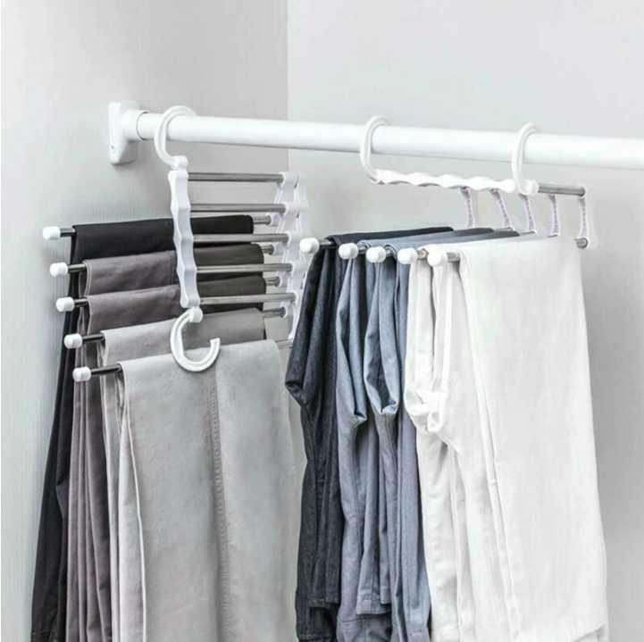 Multifunctional magic Hangers frame five-in-one stainless steel trouser rack five-layer trousers clip closet storage folding telescopic hanger
Multifunctional magic Hangers frame five-in-one stainless steel trouser rack five-layer trousers clip closet storage folding telescopic hanger