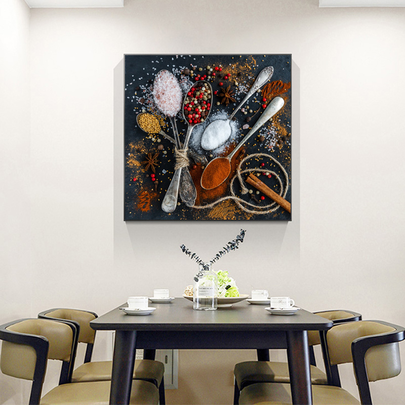 Colorful Spices And Spoons Picture Wall Art Paintings Printed On Canvas Abstract Posters For Kitchen Decoration Cuadros No Frame