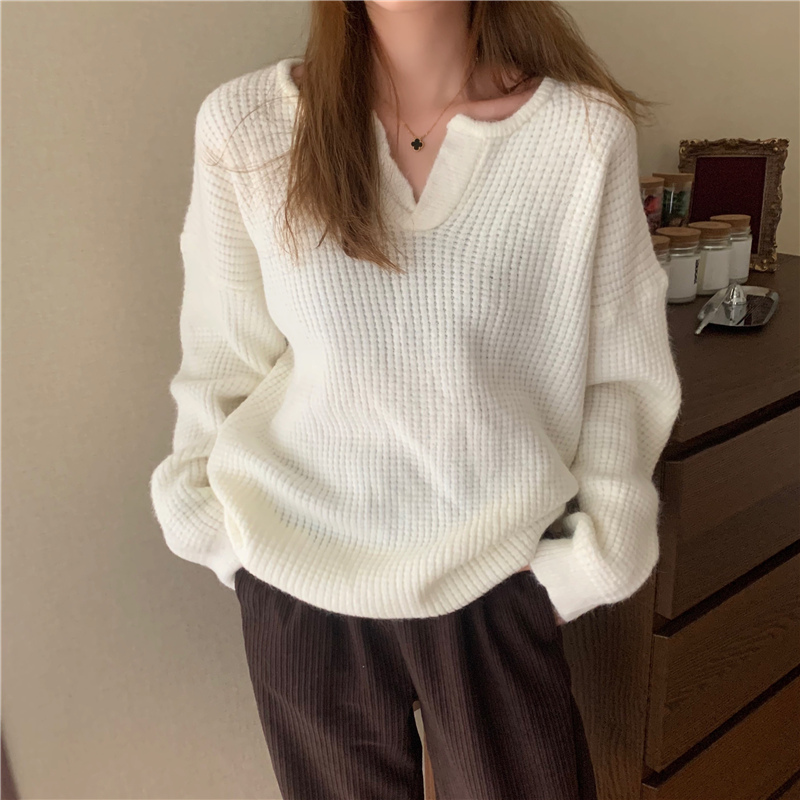 Outwear Knitted Vintage High Waist Leisure Office Lady Tops Elegant Solid Streetwear V-Neck Sexy Sweaters 210421