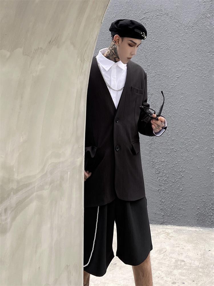 Yamamoto Wind Dark Suit Summer Men's INS Handsome Casual Shorts Loose Version Tracksuits