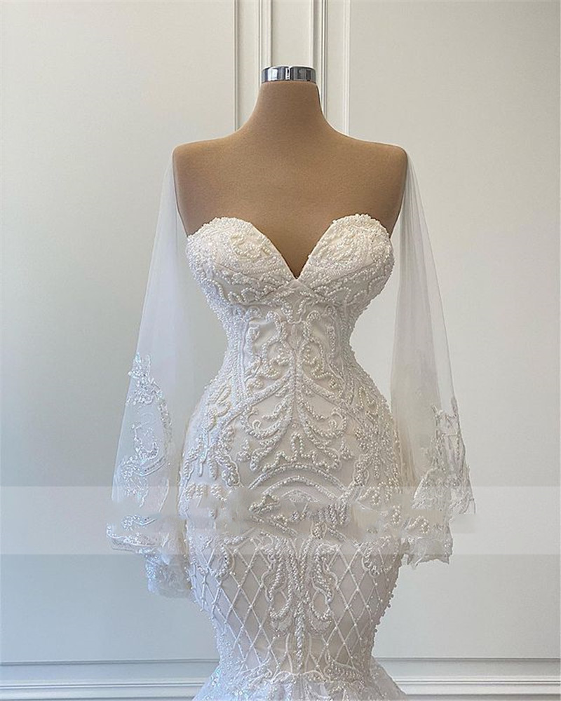 Mermaid princess Wedding Dresses Handmade Crystals Beading Vestido De Noiva Sweetheart long sleeve Wedding Gowns Bride Dresses