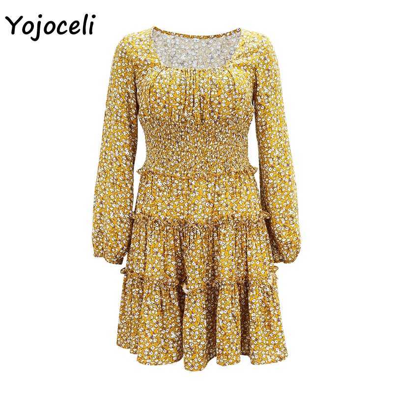 Yojoceli autumn long sleeve print dres casual skater day female vestidos 210609