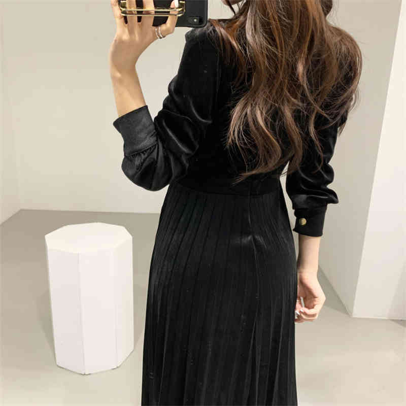 Retro Palace Style Velvet Office Lady Sexy Slim Elegant OL Work Wear Fashion Chic High Waist Women Long Dresses 210421