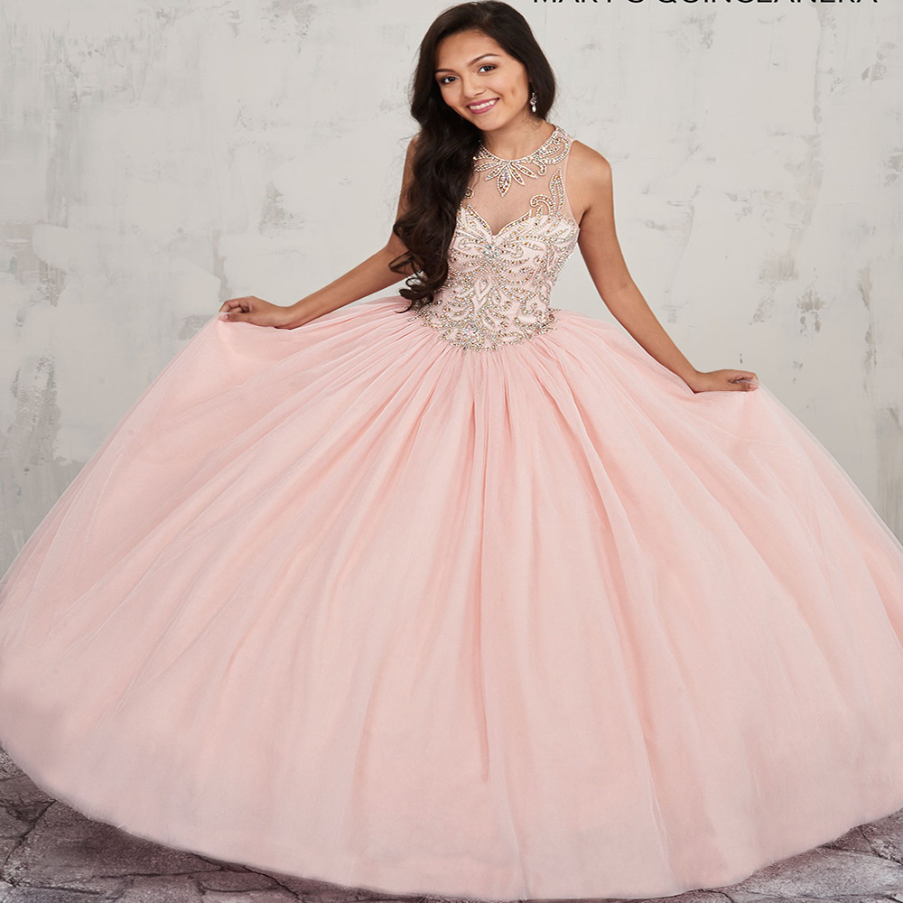 Princess Pink Crytsal Quinceanera Dresses 2021 Open Back Ball Gown Prom Dress Puffy Tulle Birthday Sweet 16 Formal Party Wear Vestidos 15 Años Robes D